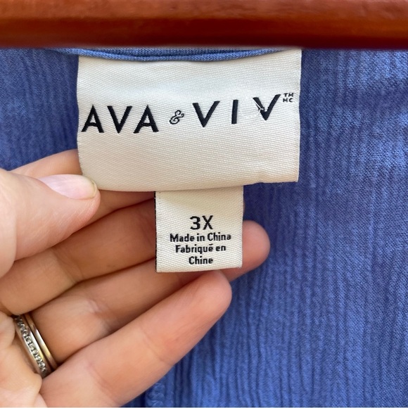 AVA & VIV Women’s Blue V-Neck Cap Sleeve Top Size 3X - Picture 3 of 10